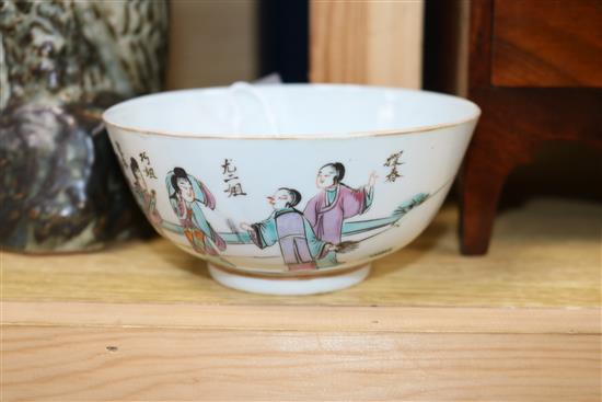 A Japanese Imari lamp and a Chinese famille rose bowl Lamp 36cm high
